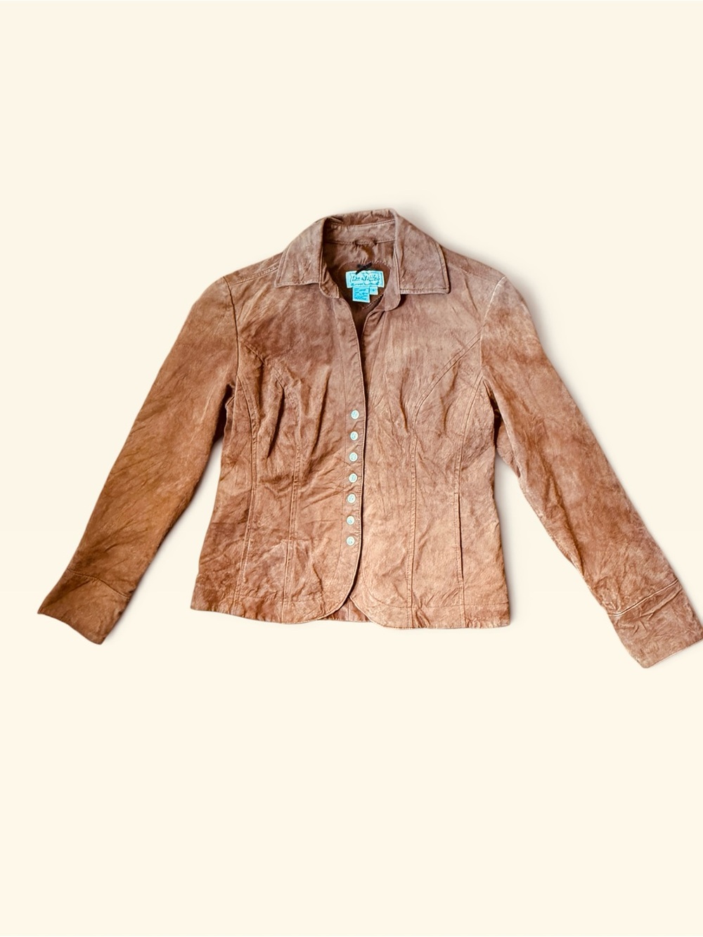 Vintage Suede Leather Button-Front Jacket in Light Brown